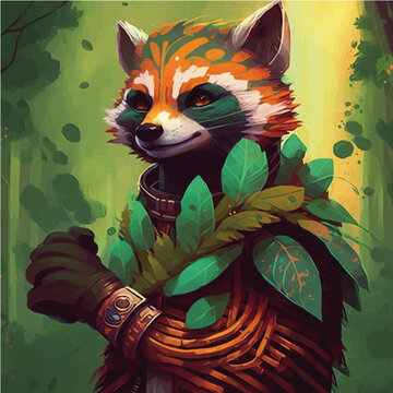 artistic fantasy Raccoon character, legend, fairy, cartoon, miracle, comic, magic
