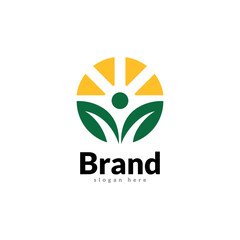 People leaf logo icon flat design template