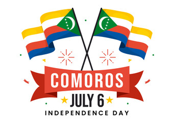 Happy Comoros Independence Day Vector Illustration with Comorian Waving Flag in National Holiday Flat Cartoon Background Hand Drawn Templates