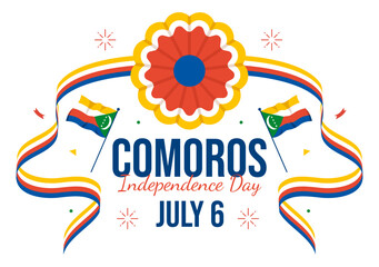 Happy Comoros Independence Day Vector Illustration with Comorian Waving Flag in National Holiday Flat Cartoon Background Hand Drawn Templates