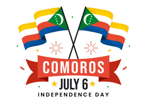 Happy Comoros Independence Day Vector Illustration with Comorian Waving Flag in National Holiday Flat Cartoon Background Hand Drawn Templates - Powered by Adobe