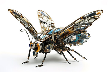 Image of a butterfly modified into a robot on a white background. Wild animal. illustration. generative AI.