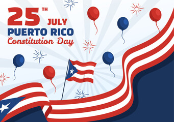 Happy Puerto Rico Constitution Day Vector Illustration with Waving Flag in Flat Cartoon Hand Drawn for Landing Page Background Templates