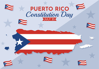 Happy Puerto Rico Constitution Day Vector Illustration with Waving Flag in Flat Cartoon Hand Drawn for Landing Page Background Templates