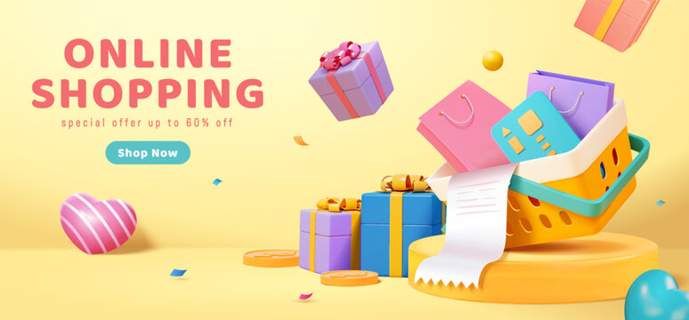 3D online shopping promotion banner