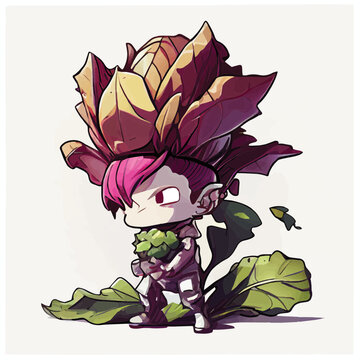 cute Radicchio vegetable character, cartoon, children book style, artistic, theme print design, for t-shirt print and case, Illustrator
