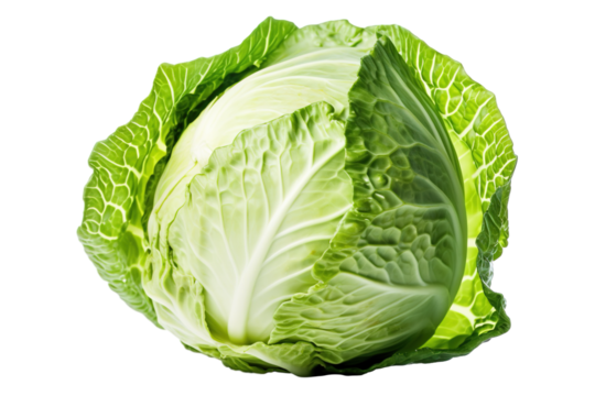 Cabbage isolated on white background, close up. Fresh cabbage PNG