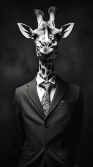 Monochromatic High-Fashion Poster Featuring Elegant Giraffes