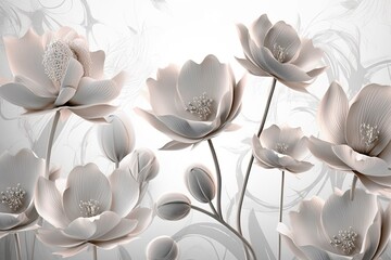 3d mural wallpaper with simple floral painting light gray background. generate ai