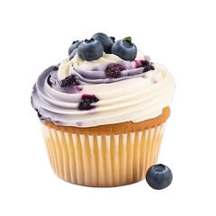 Tasty blueberry cupcake on transparent background. Generative AI