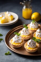 Lemon meringue tarts, one bite desserts idea, generate ai