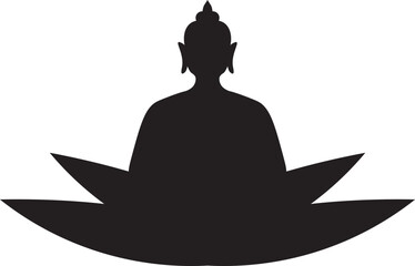 Buddha Sitting On Lotus Silhouette Vector Illustration