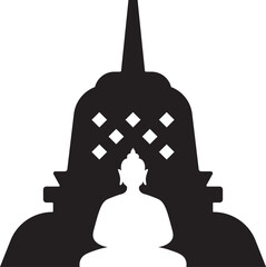 Buddha Sit In Temple Silhouette Vector Illustration - obrazy, fototapety, plakaty