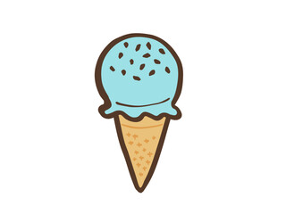 かわいいアイスクリームのソーダ味コーン／手描きイラスト素材