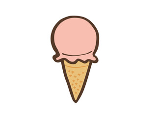 かわいいアイスクリームのストロベリー味コーン／手描きイラスト素材