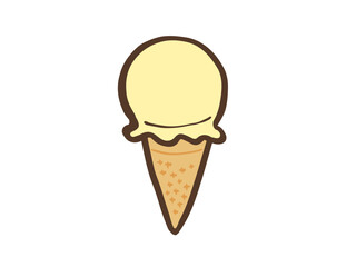 かわいいアイスクリームのバニラ味コーン／手描きイラスト素材