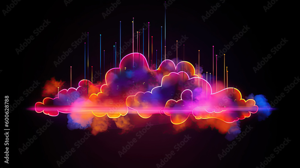 Wall mural illustration of 3d background with abstract glowing neon cloud wallpaper. cloud technology concept. 