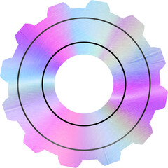 Striking holographic sticker design, perfect for creating eye-catching labels, badges, or tags with a touch of retro and iridescent flair.