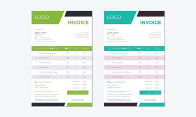 Professional modern clean business invoice vector form template design.