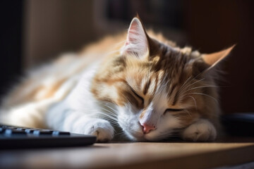 cute cat sleeping near laptop