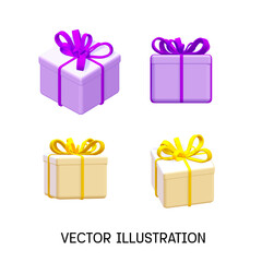 vector 3d gift box wrapped golden ribbon