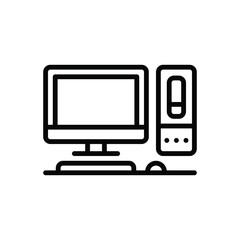 Black line icon for computer 