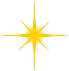 Sparkling star, glowing yellow star light effect. Glitter magic star sparks transparent background