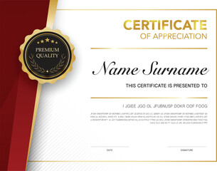 Diploma certificate template red and gold color with luxury and modern style vector image Premium Vector.