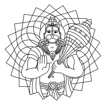 hanuman holding mace mandala background clip art preview