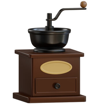 3d manual coffee grinder illustration with transparent background