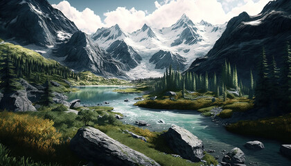 The Swiss Alps With Its Snow Capped Peaks Lush Green Valleys and Crystal Clear Lakes AI Generative