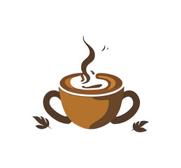 Restaurant, cafe, food service logo with cup of coffee with tea and fork icon, modern concept. colorful.