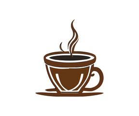 Restaurant, cafe, food service logo with cup of coffee with tea and fork icon, modern concept. colorful.