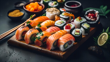 Fresh sushi made with natural ingredients, made with generative ai