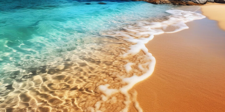 Stunning beautiful sea landscape beach with turquoise water. Beautiful Sand beach with turquoise water. Travel concept. Generative Ai