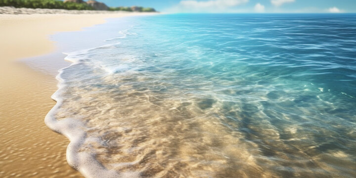 Stunning beautiful sea landscape beach with turquoise water. Beautiful Sand beach with turquoise water. Travel concept. Generative Ai
