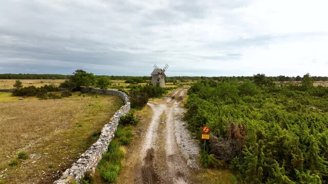Langhammars Old Windmill: A Traditional Nordic Landmark in the countryside of F&aring;r&ouml; Island, Sweden