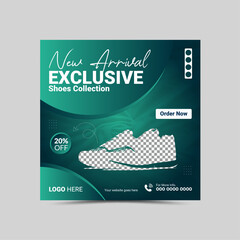 Vector Exclusive Shoes Social Media Post Layout template design.