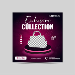Vector Exclusive Bag Social Media Post Layout template design.