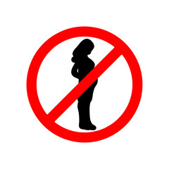 Pregnant woman prohibited sign. Red circle cross out Background. Forbidden sign illustration on white background 