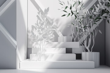 Beautiful podium for whitening skincare products display backdrop templates Floor Space Shadow with generative AI technology