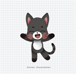 Cute kawaii happy black cat. cartoon vector illustration