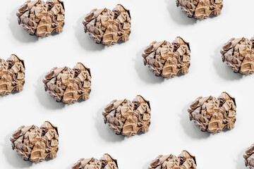 Pattern of crumpled paper isolated on white background.