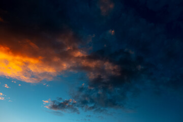 Fototapeta na wymiar Landscape of beautiful cloudy sky at sunset. Colourful natural background.