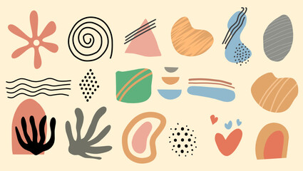Large sets of hand drawn various shapes and objects doodle. Abstract contemporary modern trendy vector illustration. All elements are isolated for templates and more