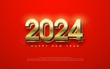 New Year 2024 Vector. Design with luxurious and shiny gold color. Premium vector design for greetings and celebration of Happy New Year 2024.