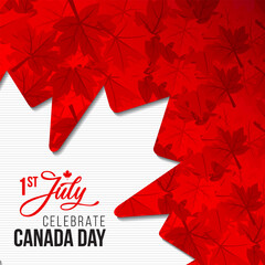 Happy Canada Day with red maple leaf background in square size
