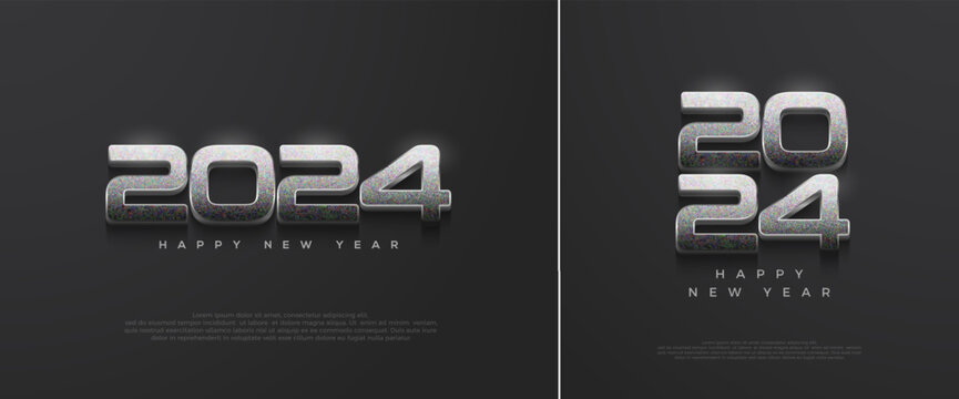 Simple and Modern Design Happy New Year 2024. With a thin silver metallic font. Premium vector design for posters, banners, calendar and greetings.