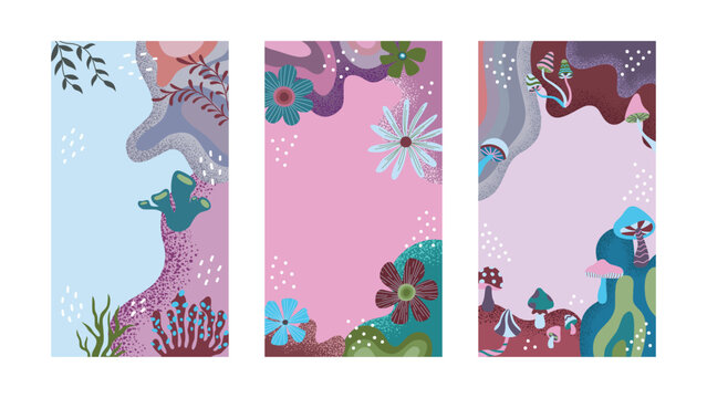 wonderland fantasy background illustration with decorative objects and editable color