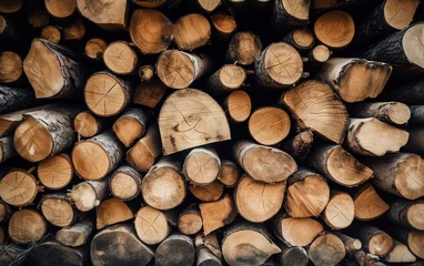 Möbelaufkleber A pile of stacked firewood texture background. Generative AI  © Malchevska Studio